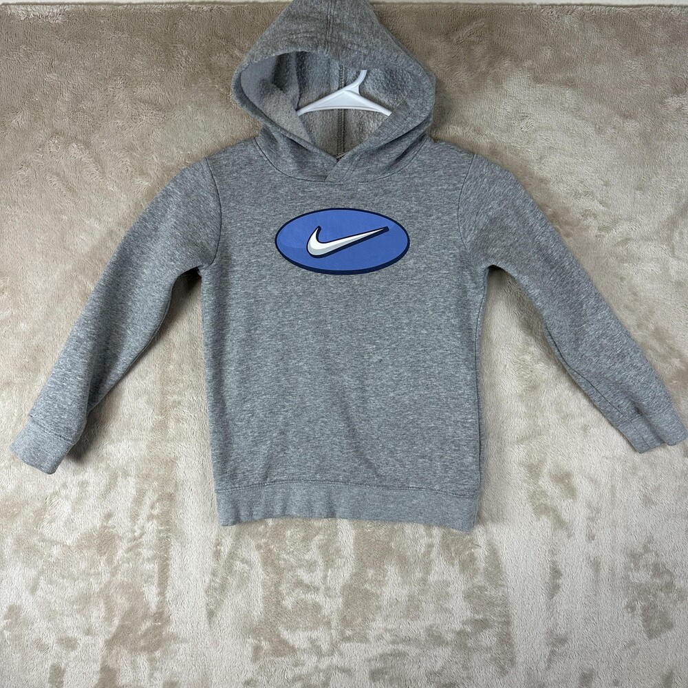Nike Hoodie Sweatshirt Boys 6 Gray Blue Swoosh Logo Pullover 5-6 Yrs Athletic
